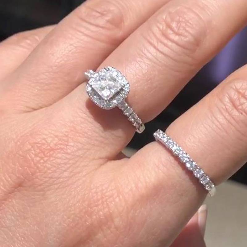 S925银镀白金主副套戒叠戴女戒定制选款主石莫桑钻1.0ct/副石高碳钻